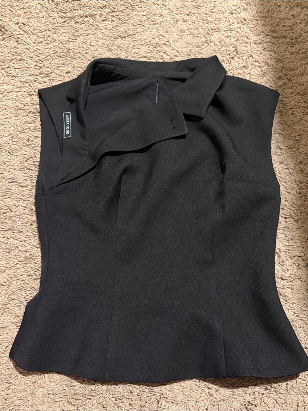 Keira Tong Black Asymmetrical Collar Sleeveless Top